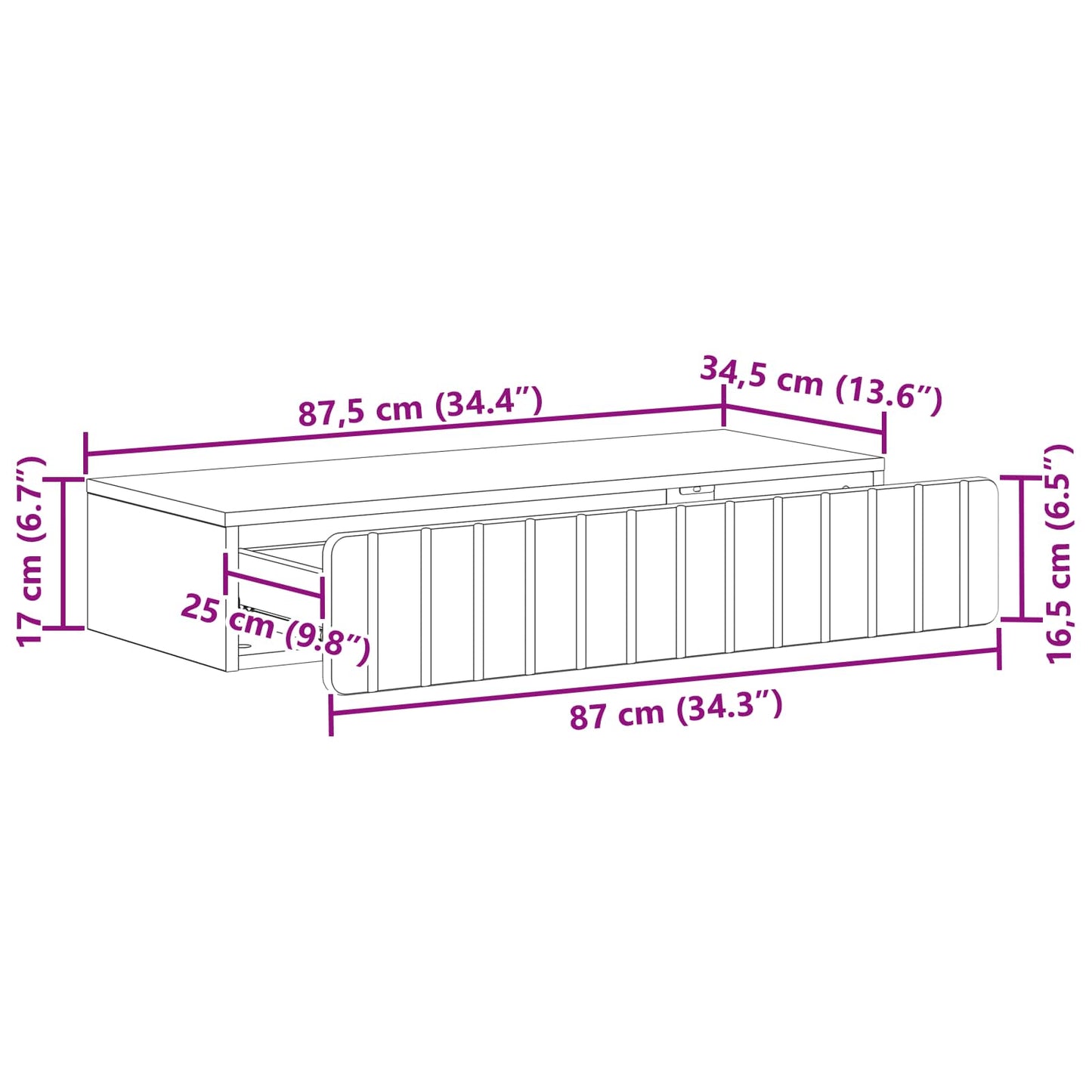 Vegghengt Sidebord Hvit 87,5 x 34,5 x 17 cm Konstruert tre