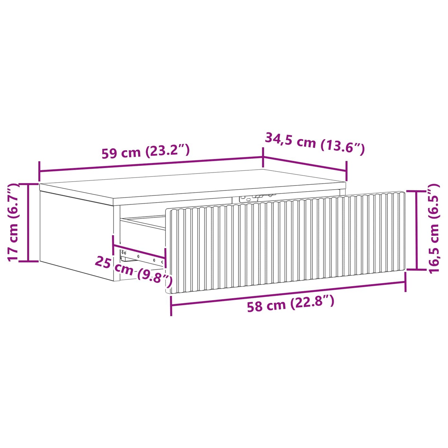 Vegghengt Sidebord Hvit 59 x 34,5 x 17 cm Konstruert tre