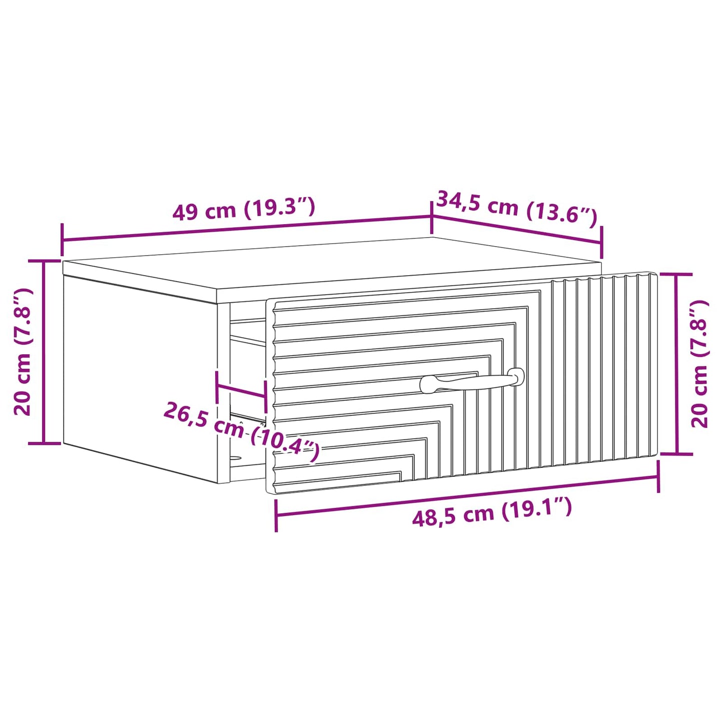 Vegghengt Nattbord Sonoma eik 49 x 34,5 x 20 cm Konstruert tre