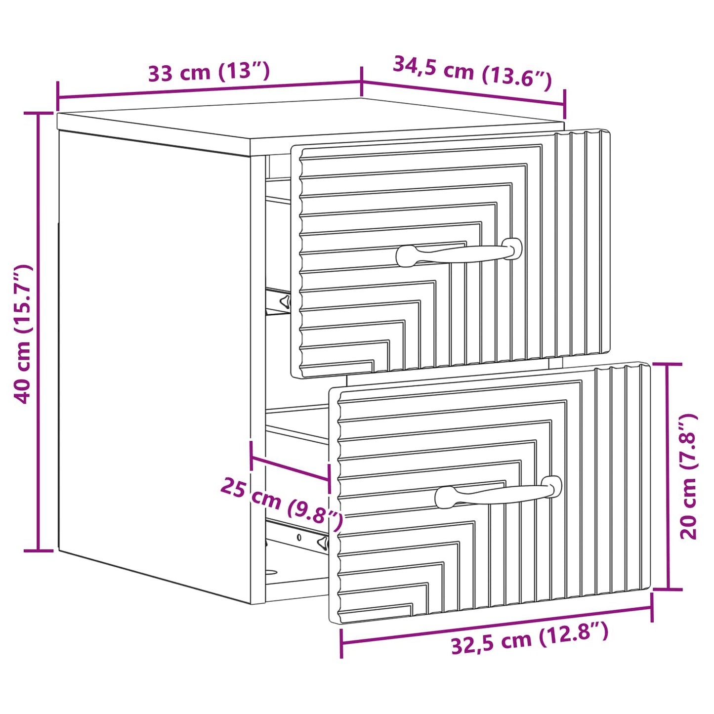Vegghengt Nattbord 2 pcs Hvit 34,5 x 33 x 40 cm Konstruert tre