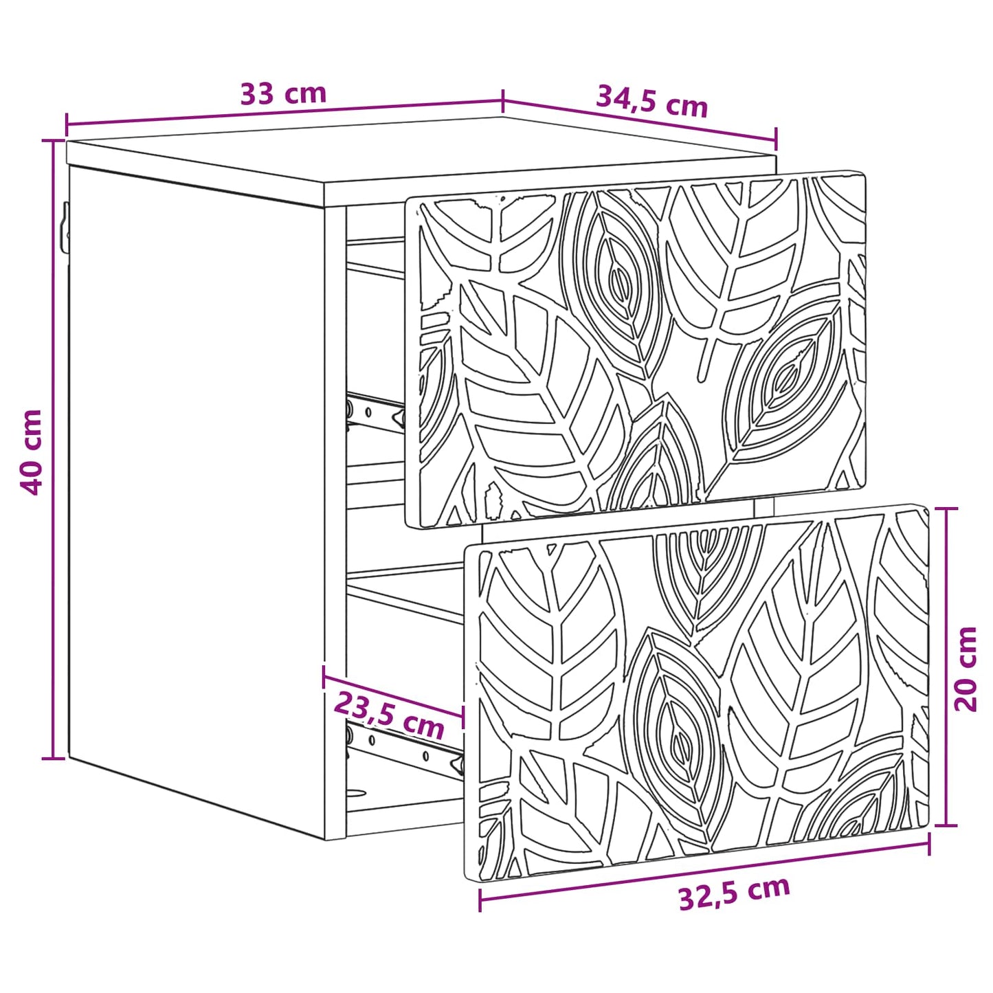 Vegghengt Nattbord 2 pcs Høgglans hvit 34,5 x 33 x 40 cm