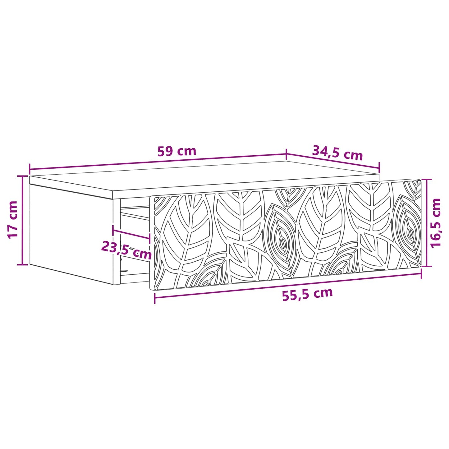 Vegghengt Sidebord Grå Sonoma 59 x 34,5 x 17 cm Konstruert tre