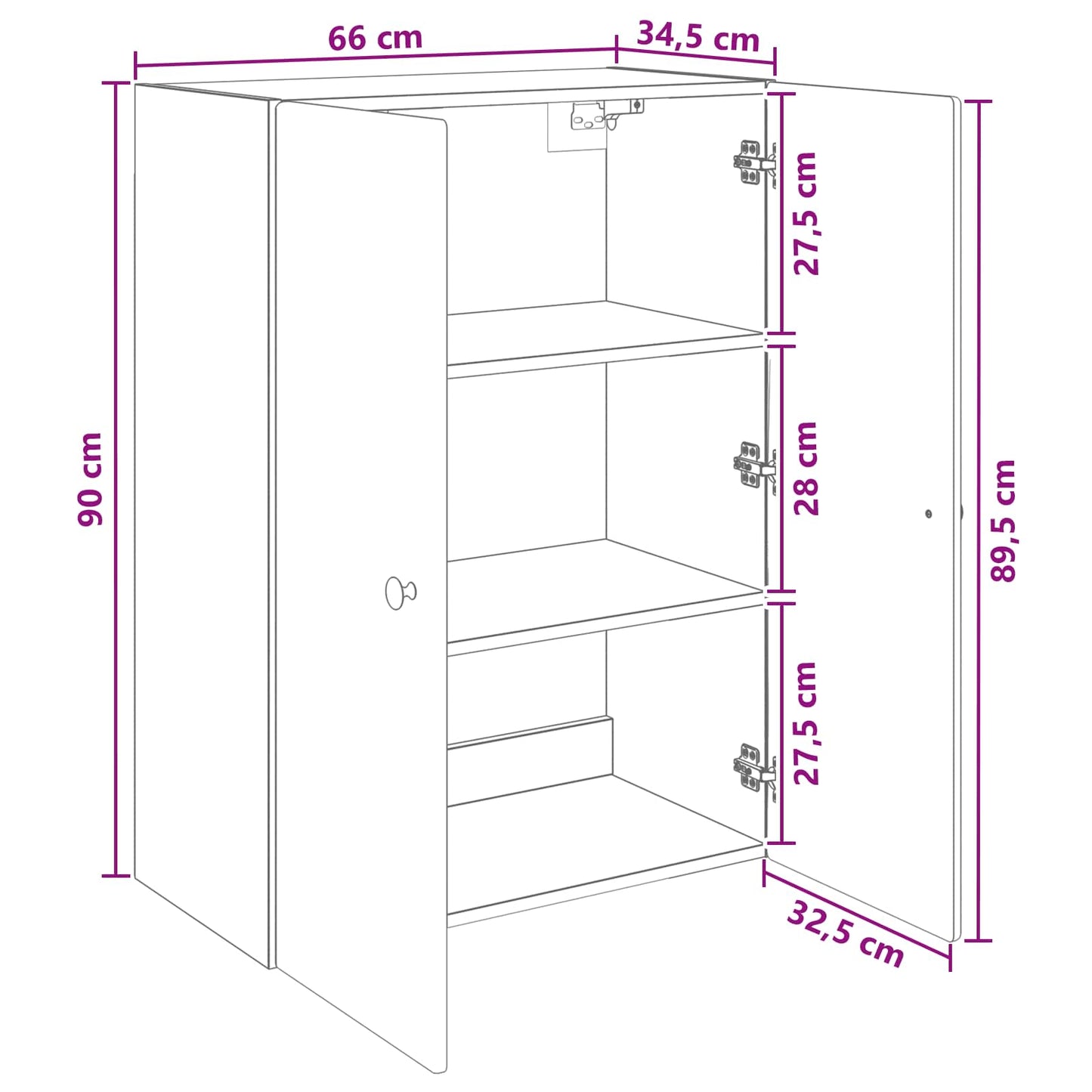 Vegghengt skap Høgglans hvit 66 x 34,5 x 90 cm Konstruert tre