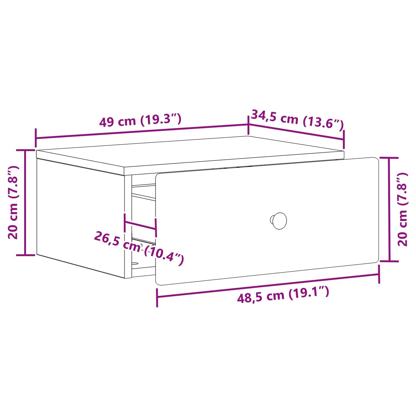 Vegghengt Nattbord 2 pcs Hvit 49 x 34,5 x 20 cm Konstruert tre