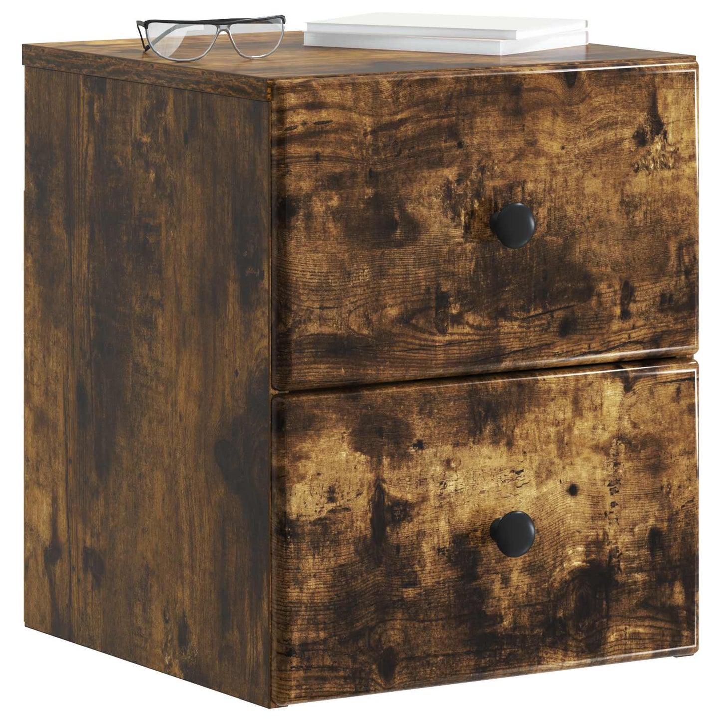 Vegghengt Nattbord med skuff 2 pcs Røkt Eik 34,5 x 33 x 40 cm