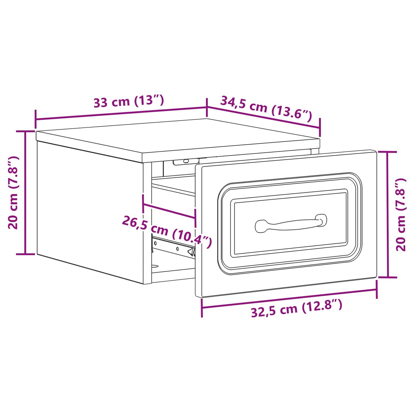 Vegghengt Nattbord 2 pcs Gammelt tre 34,5 x 33 x 20 cm