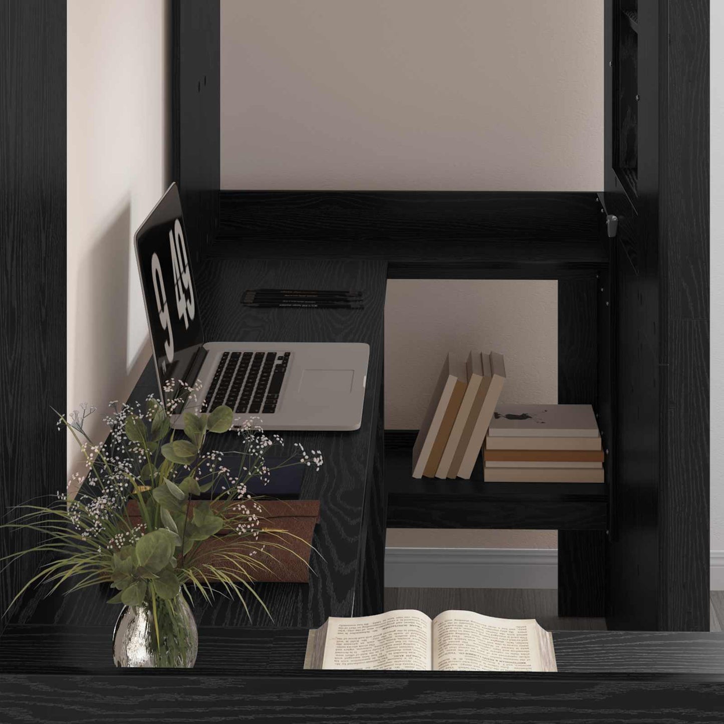 Loft seng ramme med skrivebord Svart Eik 75 x 190 cm