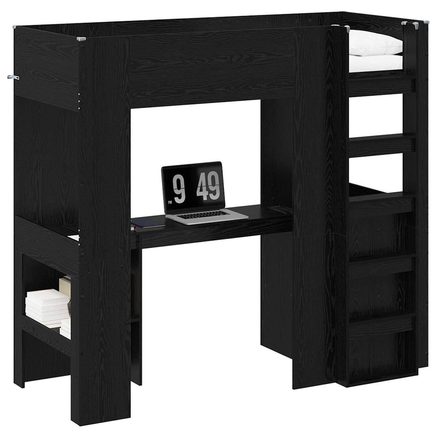 Loft seng ramme med skrivebord Svart Eik 75 x 190 cm