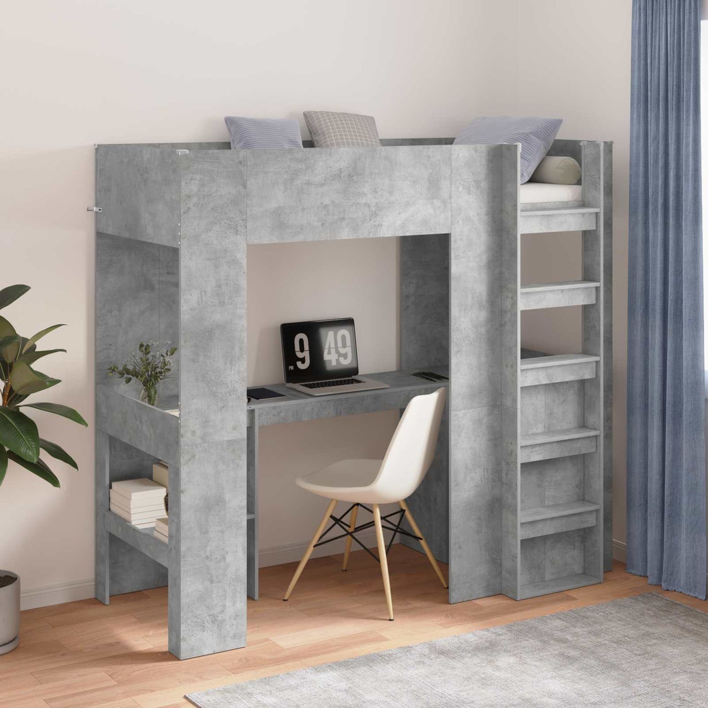 Loft seng ramme med skrivebord Betonggrå 75 x 190 cm