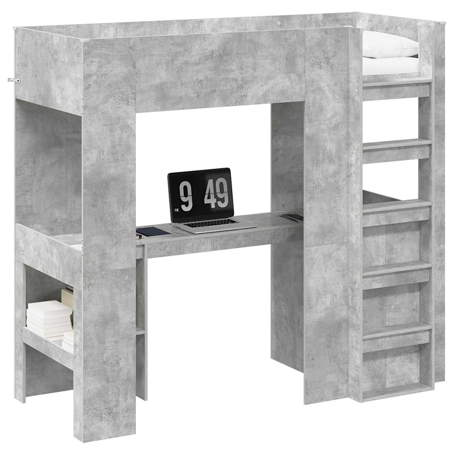 Loft seng ramme med skrivebord Betonggrå 75 x 190 cm