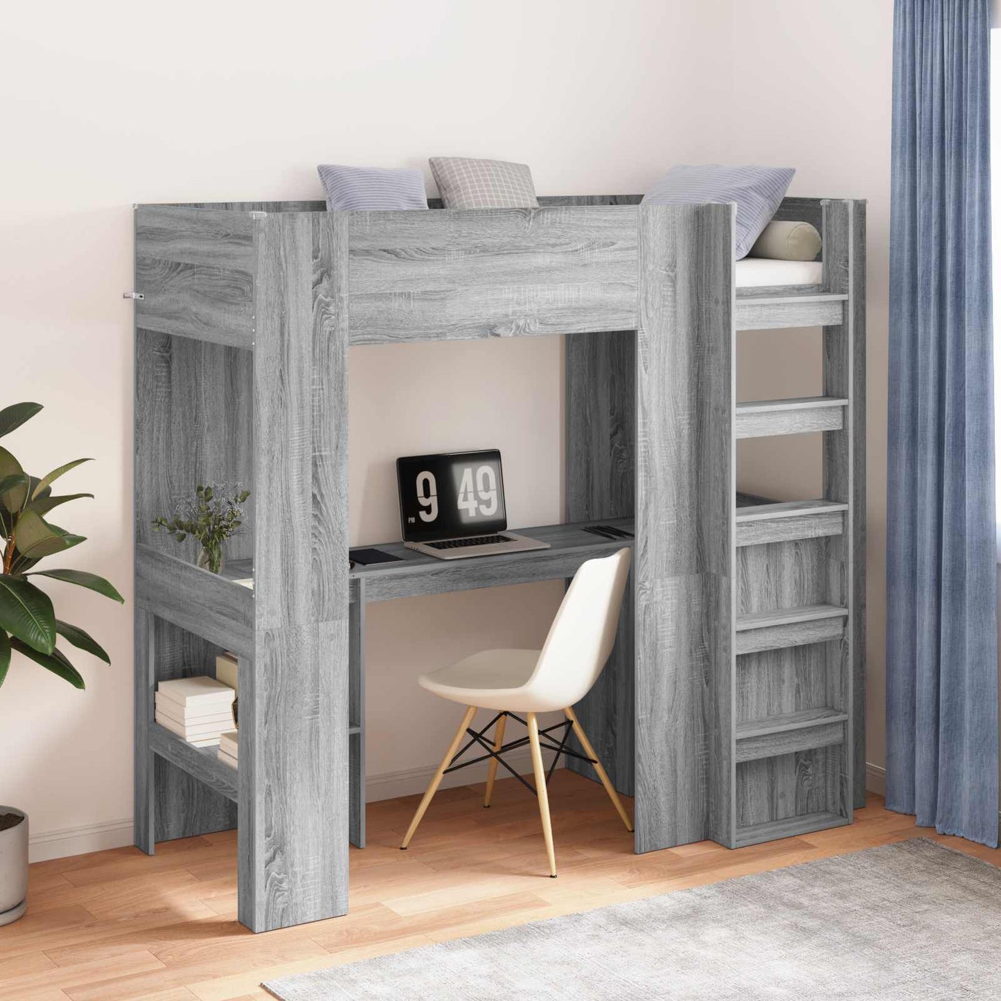 Loft seng ramme med skrivebord Grå Sonoma 75 x 190 cm