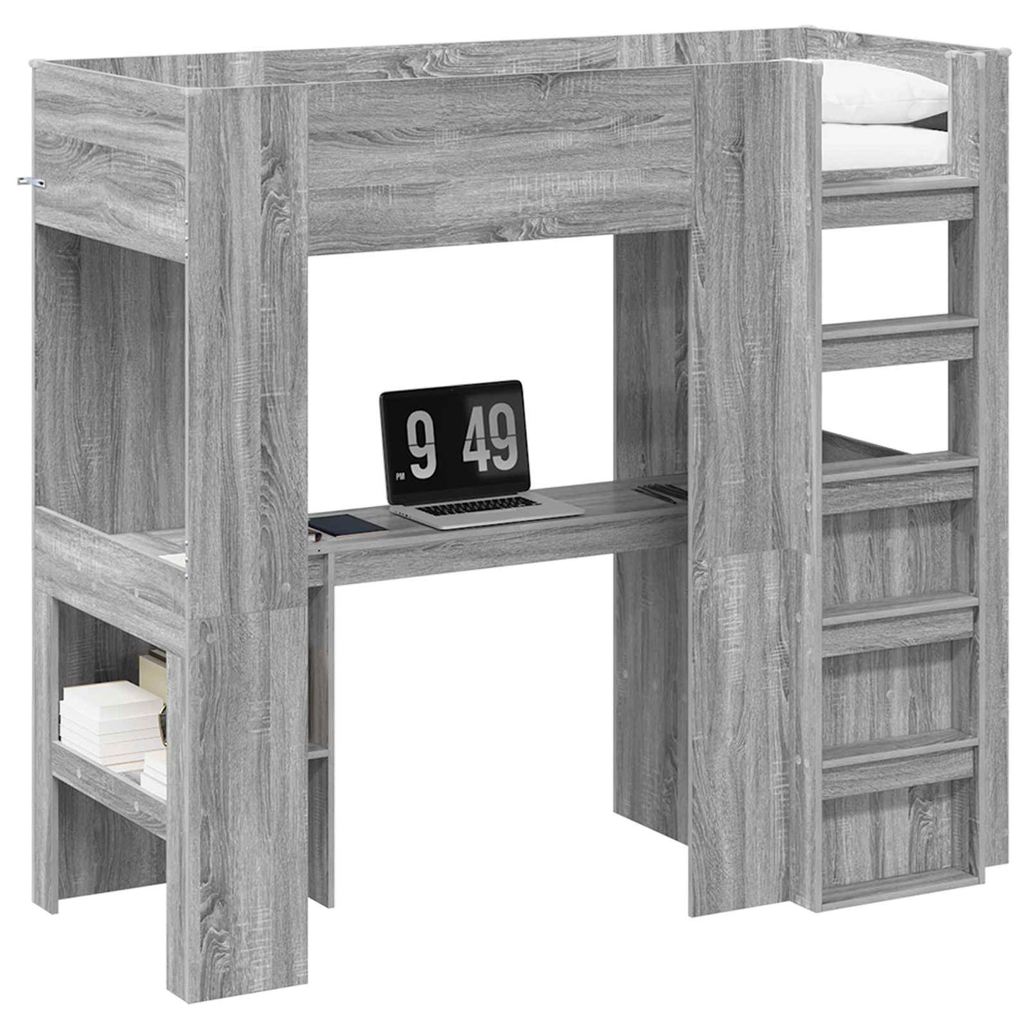 Loft seng ramme med skrivebord Grå Sonoma 75 x 190 cm