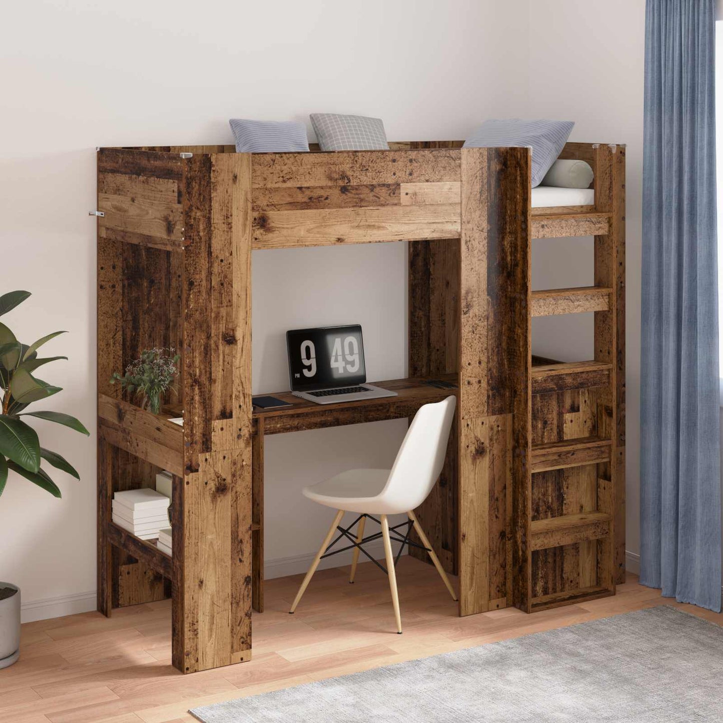 Loft seng ramme med skrivebord Gammelt tre 75 x 190 cm