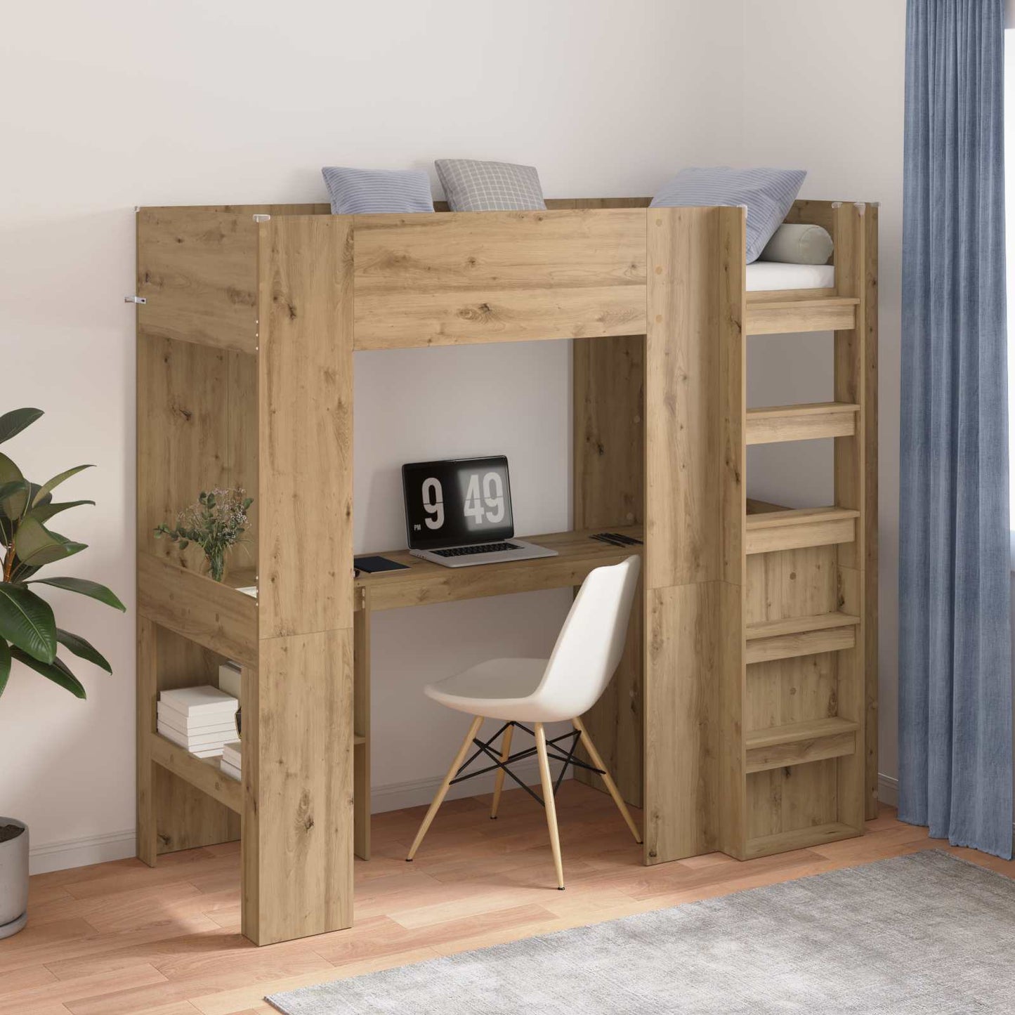 Loft seng ramme med skrivebord Artisan Eik 75 x 190 cm