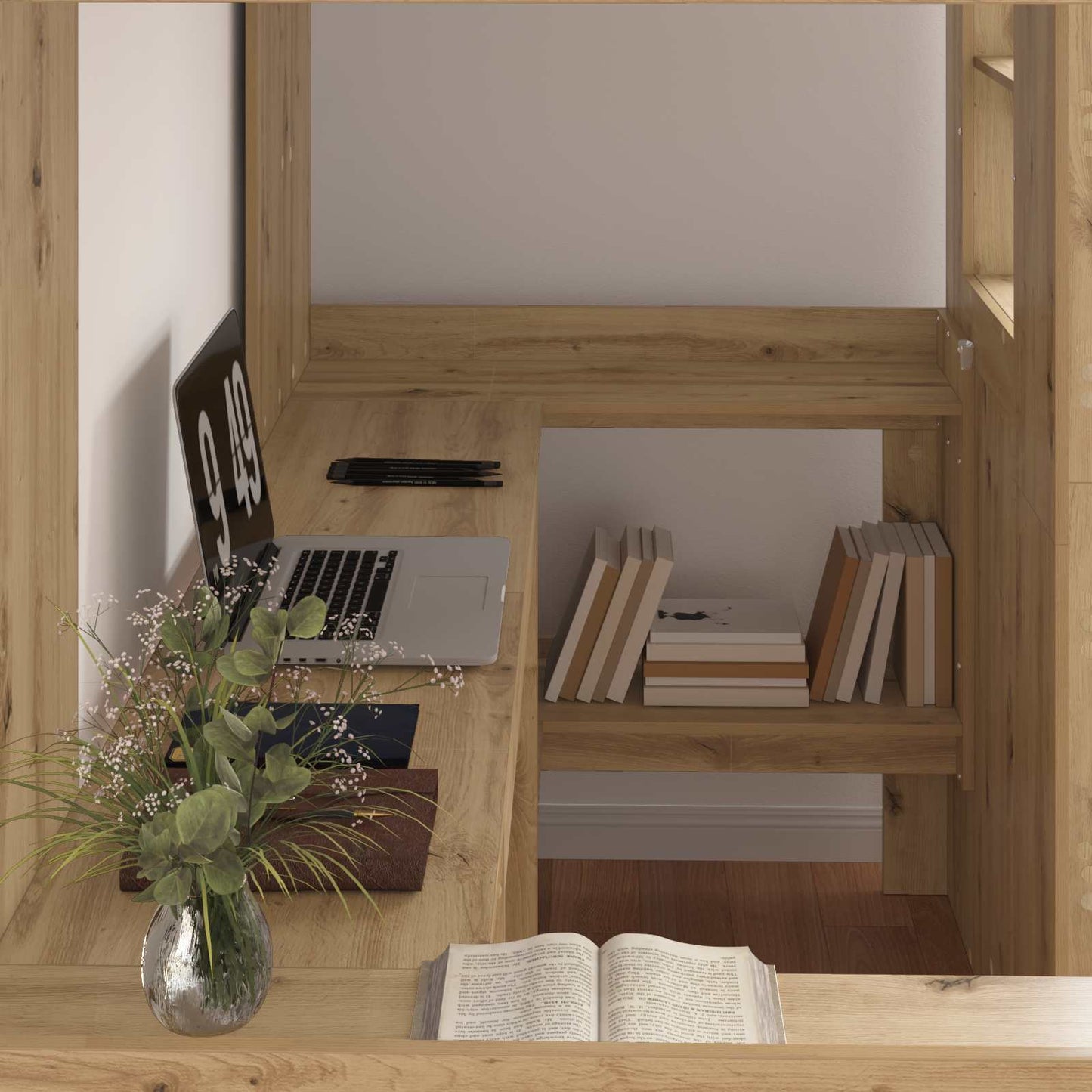 Loft seng ramme med skrivebord Artisan Eik 90 x 190 cm