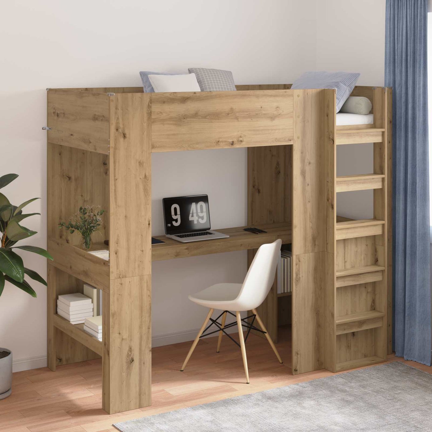 Loft seng ramme med skrivebord Artisan Eik 90 x 190 cm
