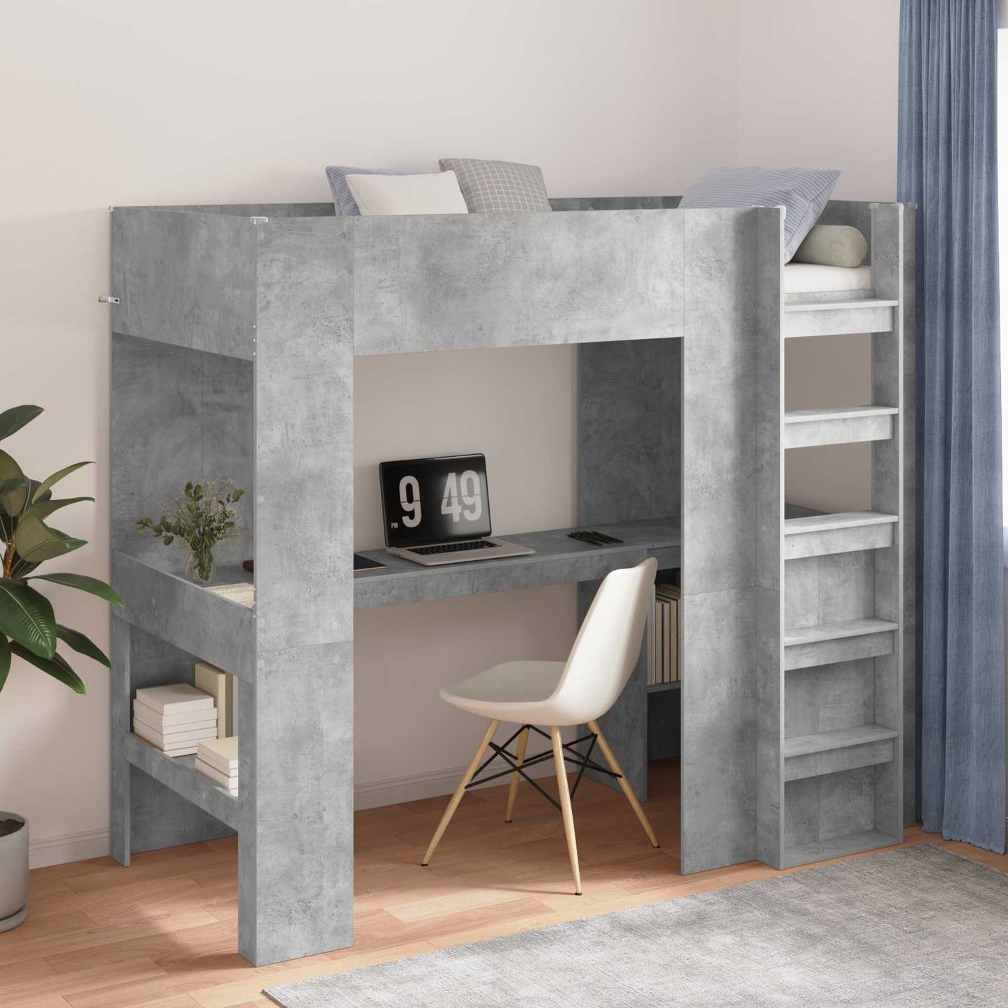 Loft seng ramme med skrivebord Betonggrå 80 x 200 cm