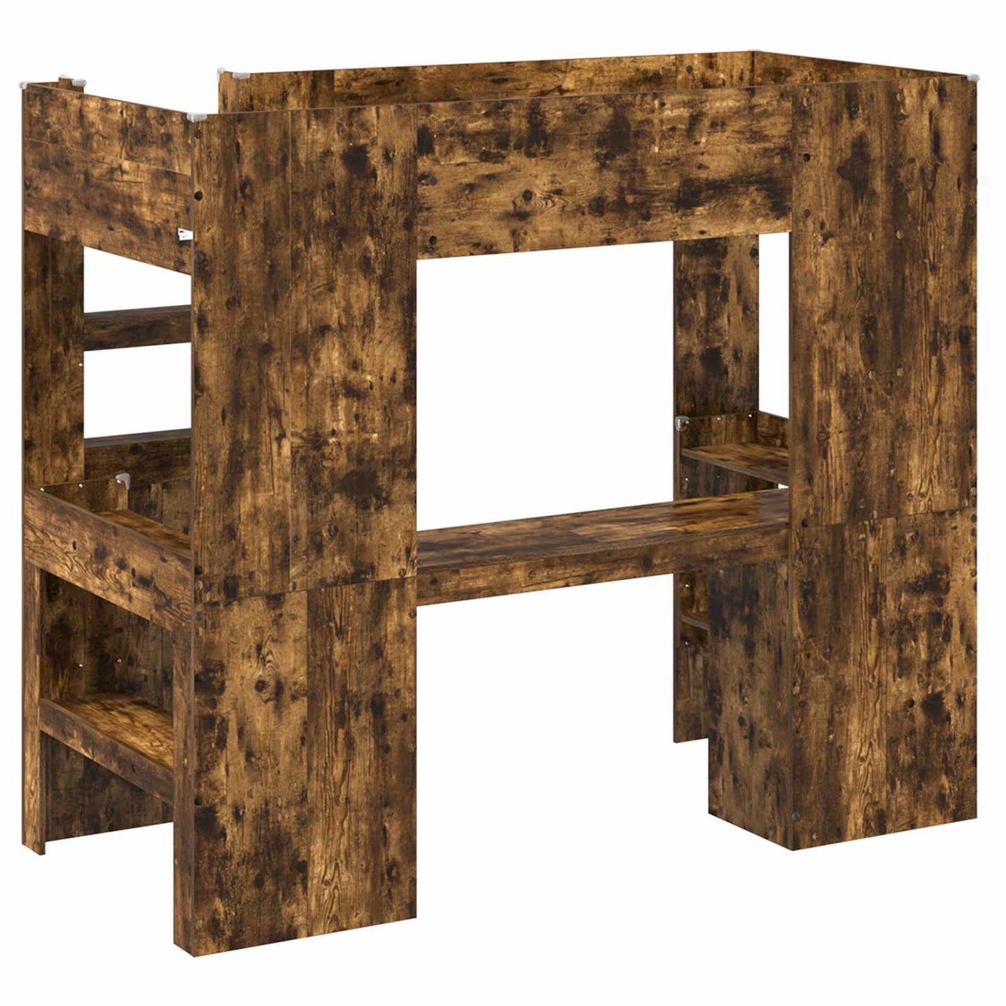 Loft seng ramme med skrivebord med lagring Røkt eik 80 x 200 cm