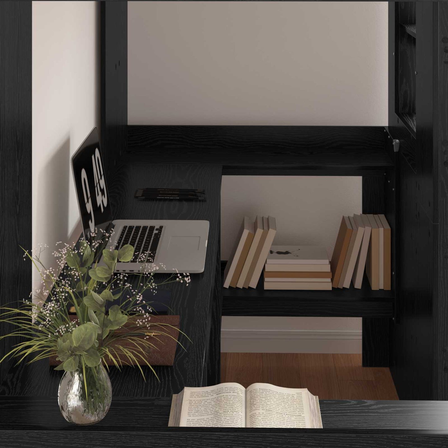 Loft seng ramme med skrivebord Svart Eik 100 x 200 cm