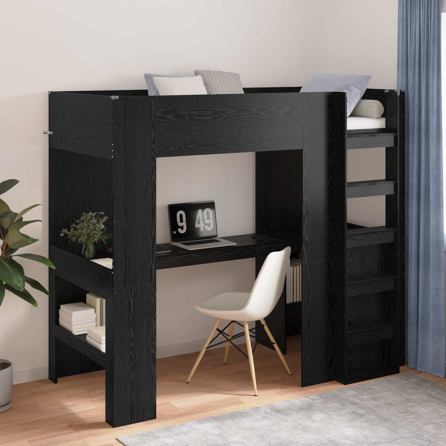 Loft seng ramme med skrivebord Svart Eik 100 x 200 cm