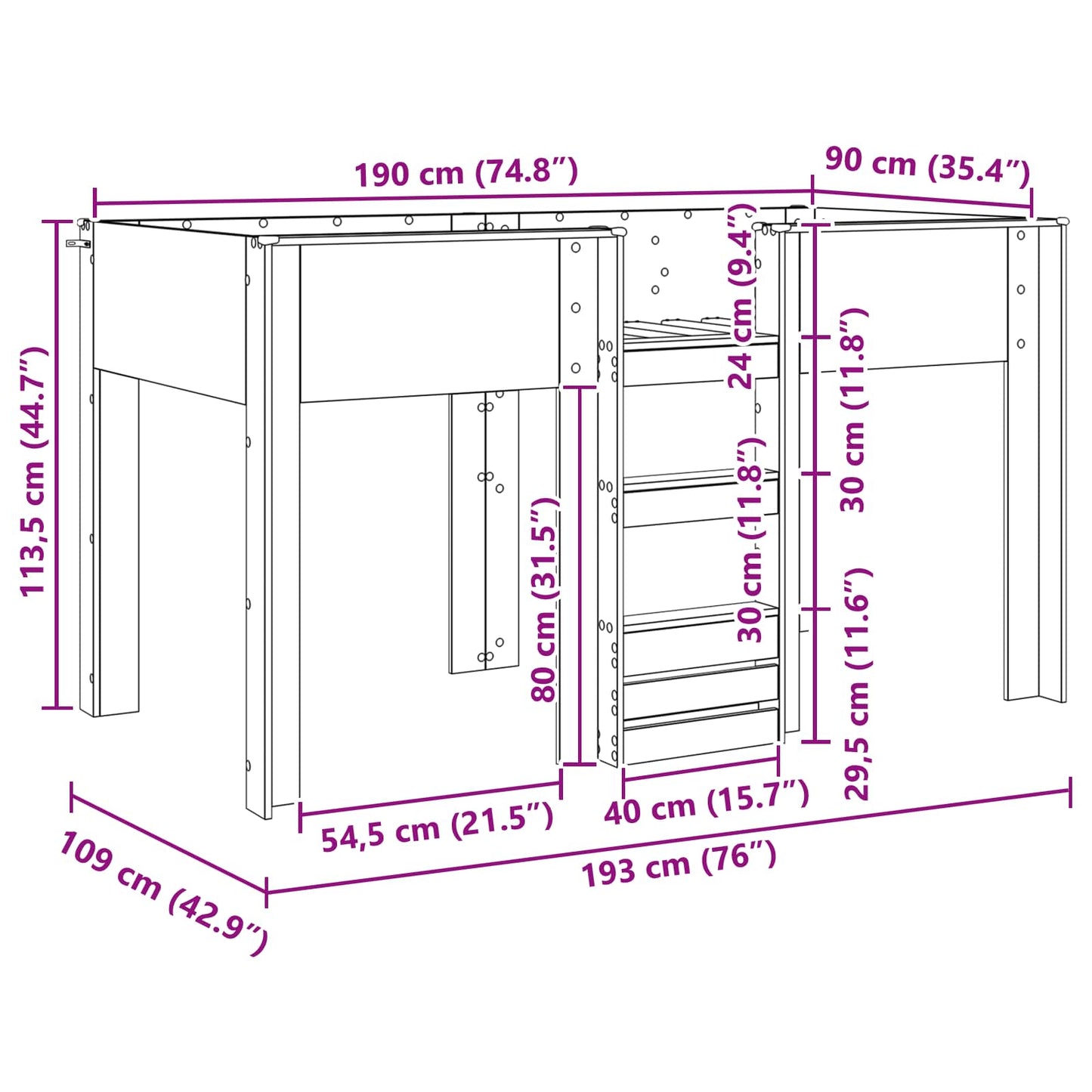 Køyeseng for Barn med lagring Hvit 90 x 190 cm Konstruert tre