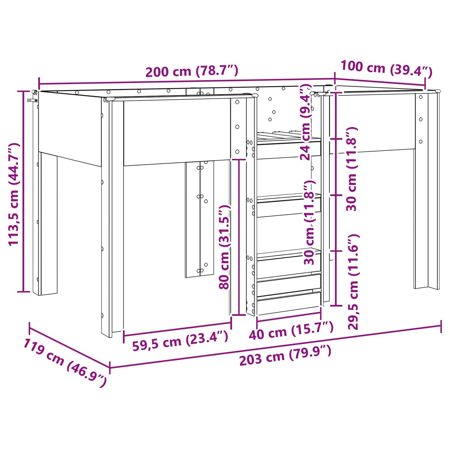 Køyeseng for Barn Gammelt tre 100 x 200 cm Konstruert tre vidaXL