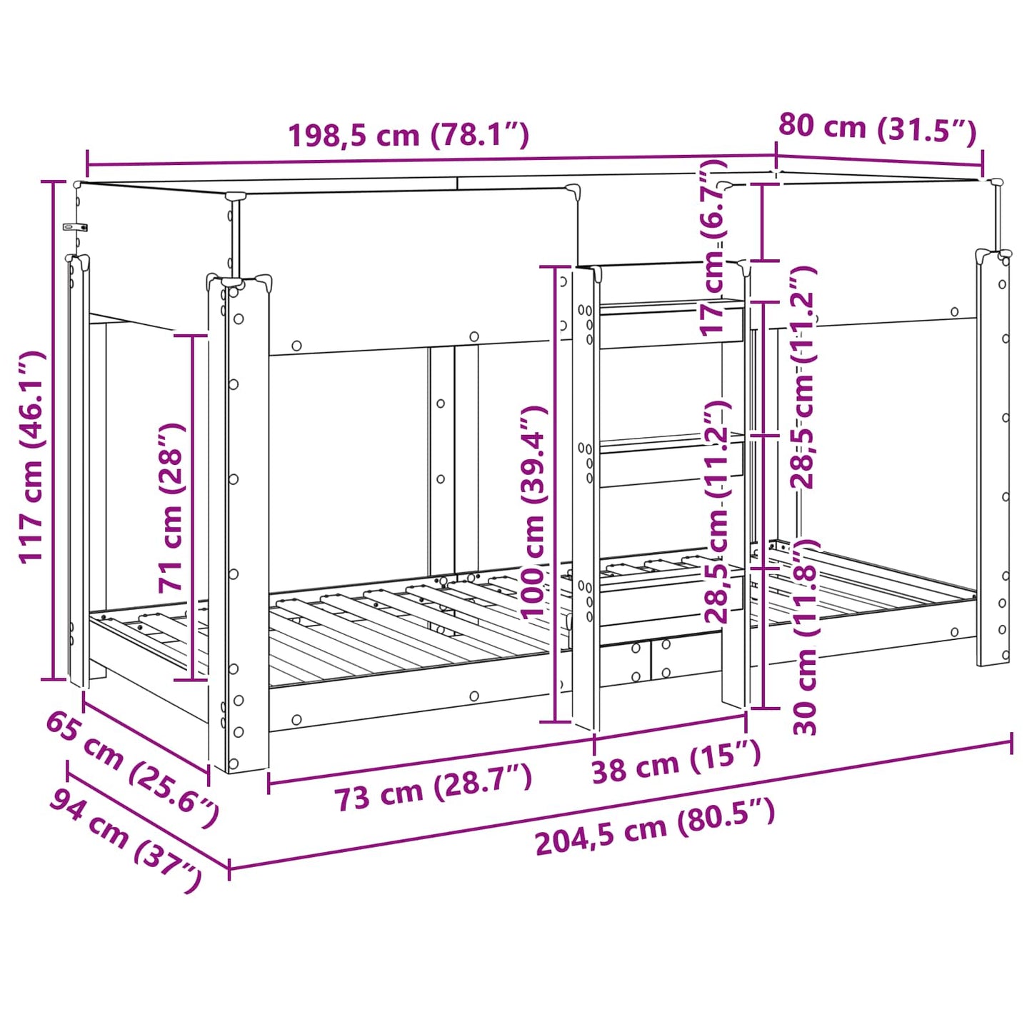 Køyeseng for Barn Artisan Eik 80 x 200 cm Konstruert tre
