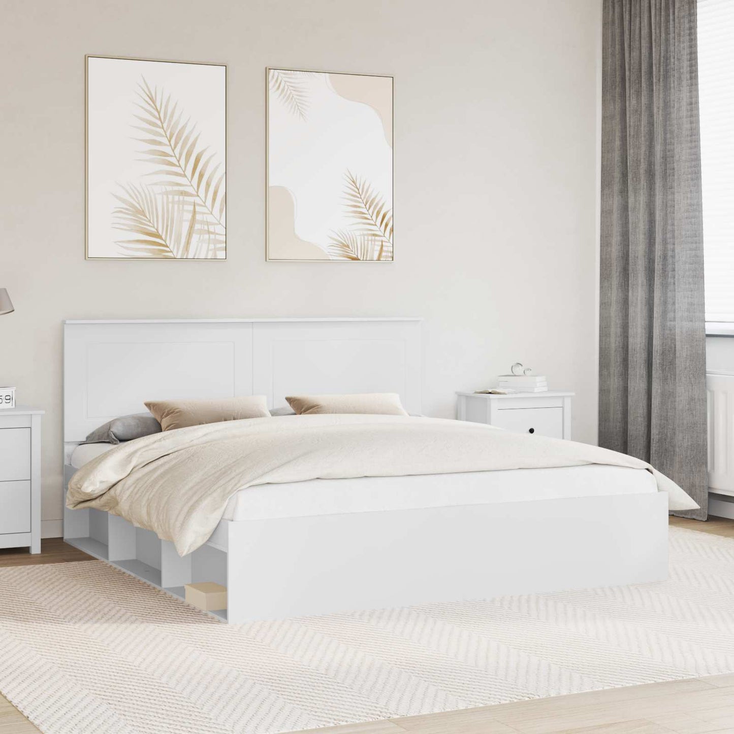 Sengestamme med hodegjerde Hvit 200 x 200 cm Massiv furu