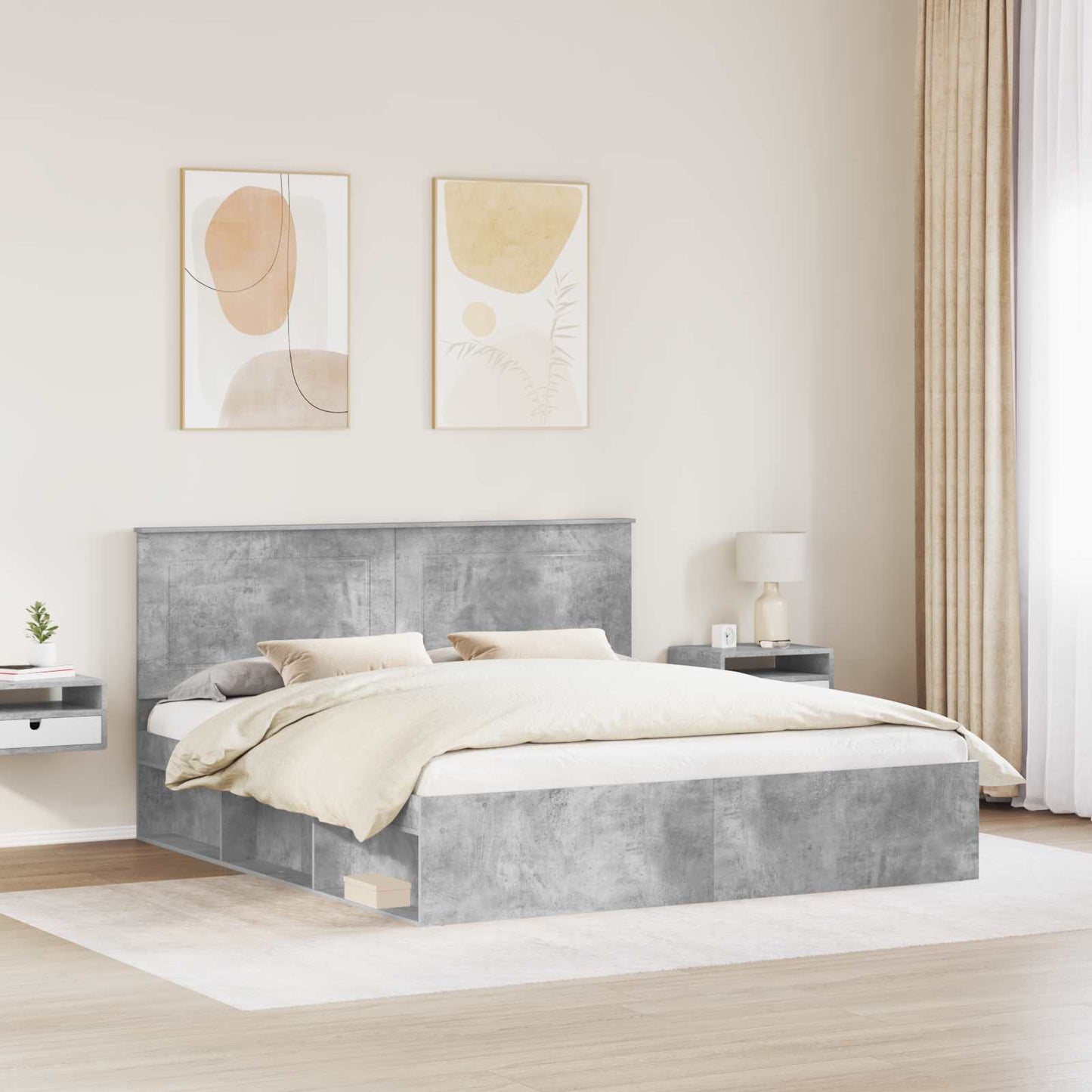 Sengestamme med hodegjerde Betong 180 x 200 cm Massiv furu