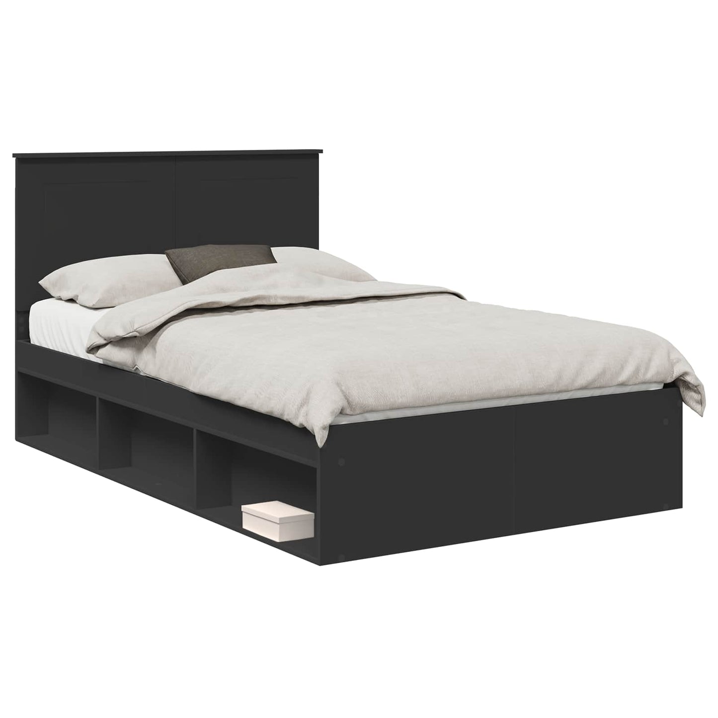 Sengestamme med hodegjerde Svart 135 x 190 cm Massiv furu