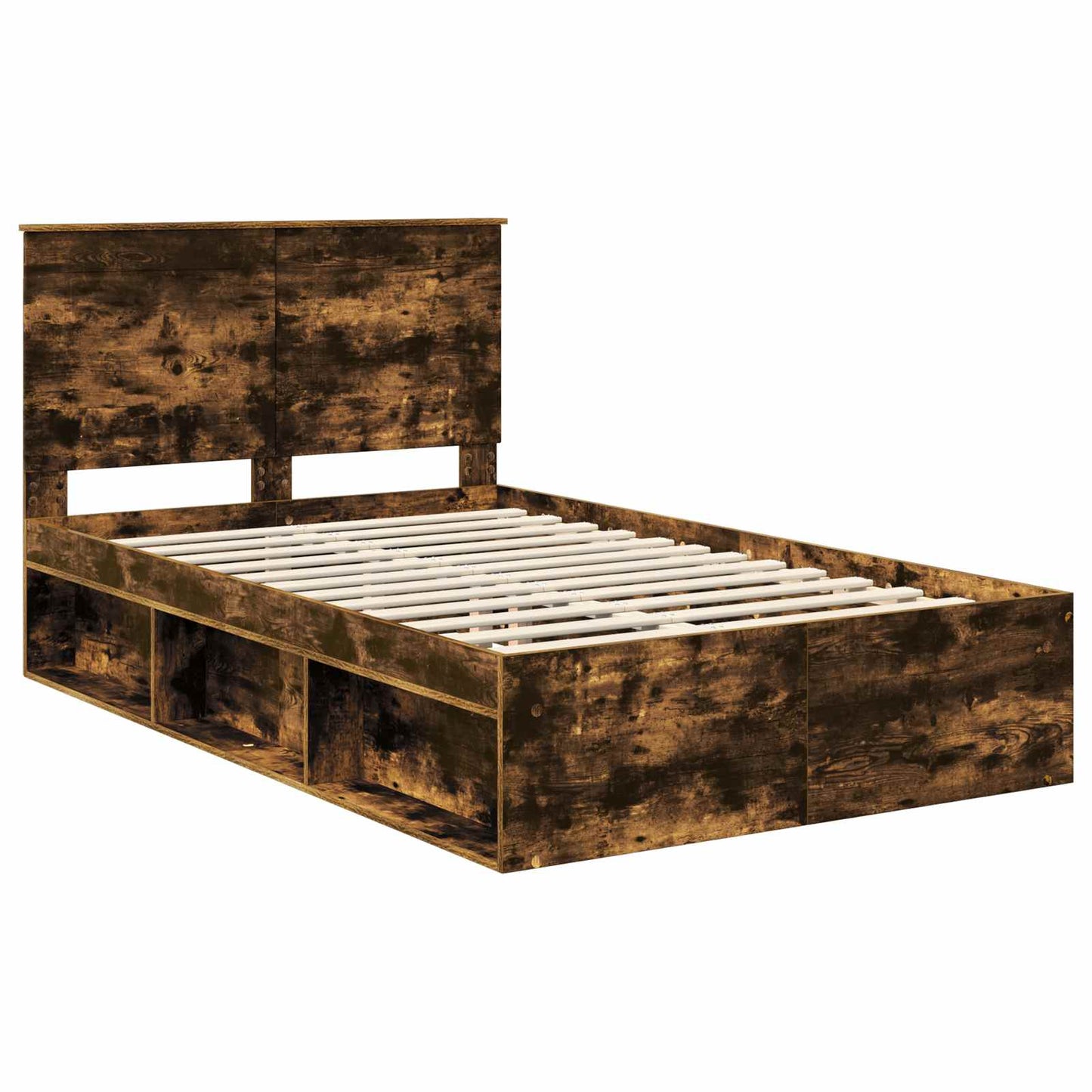 Sengestamme med hodegjerde Røkt eik 135 x 190 cm Massiv furu