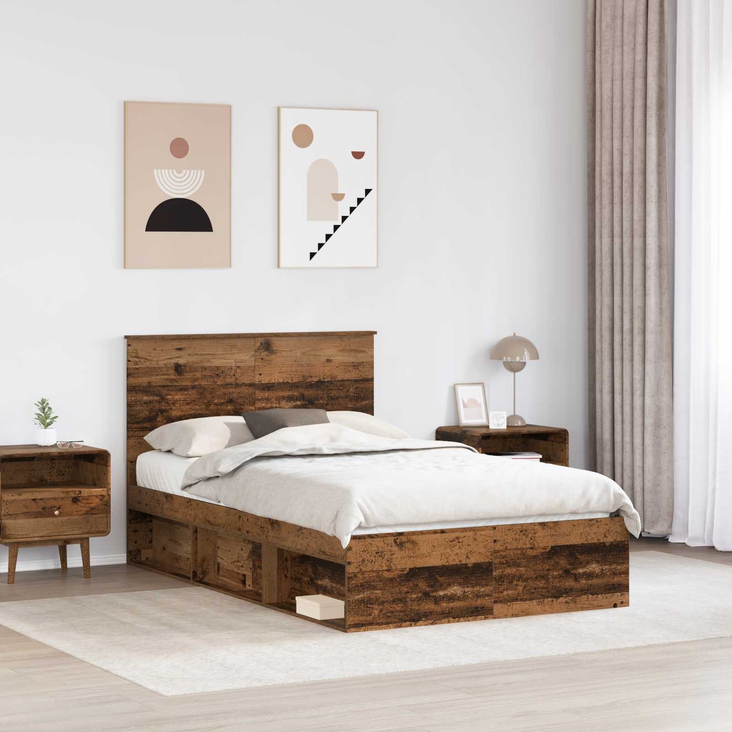 Sengestamme med hodegjerde Gammelt tre 120 x 200 cm Massiv furu