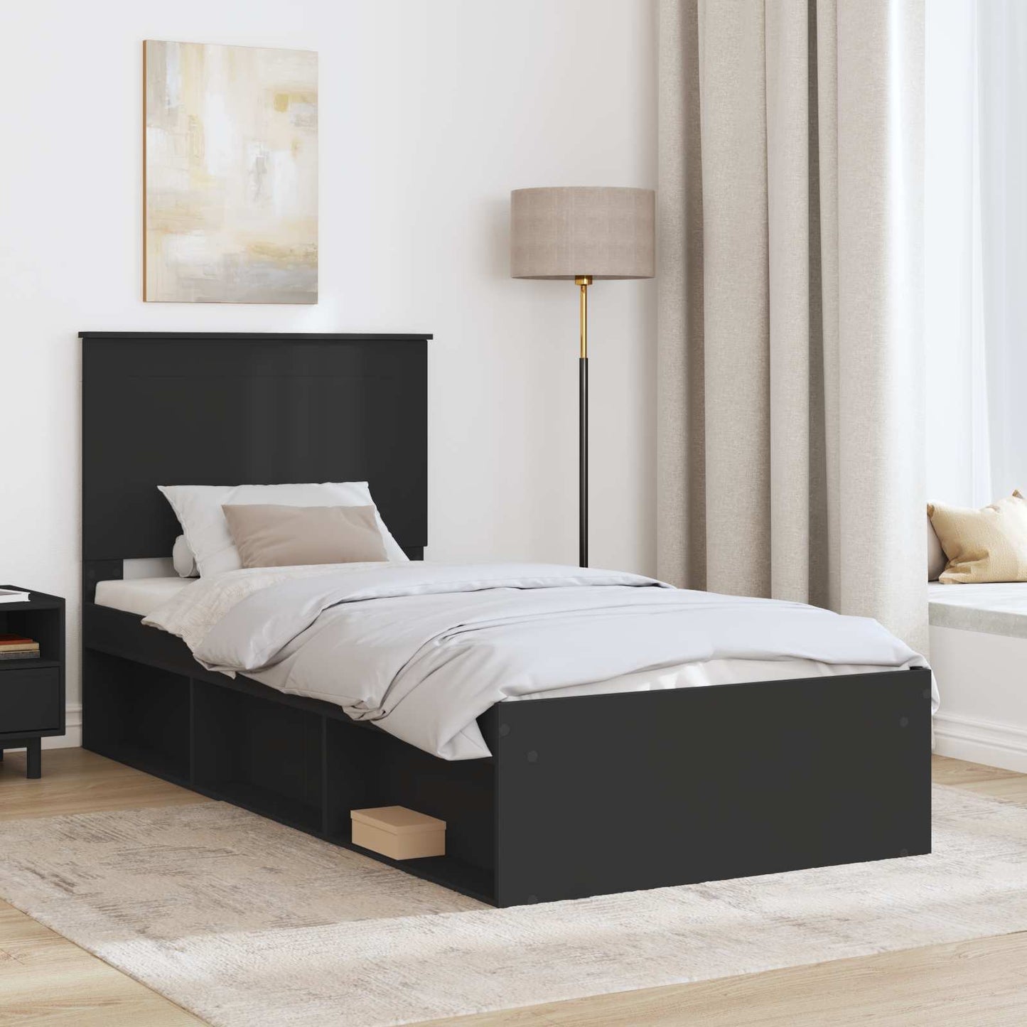 Sengestamme med hodegjerde Svart 100 x 200 cm Massiv furu