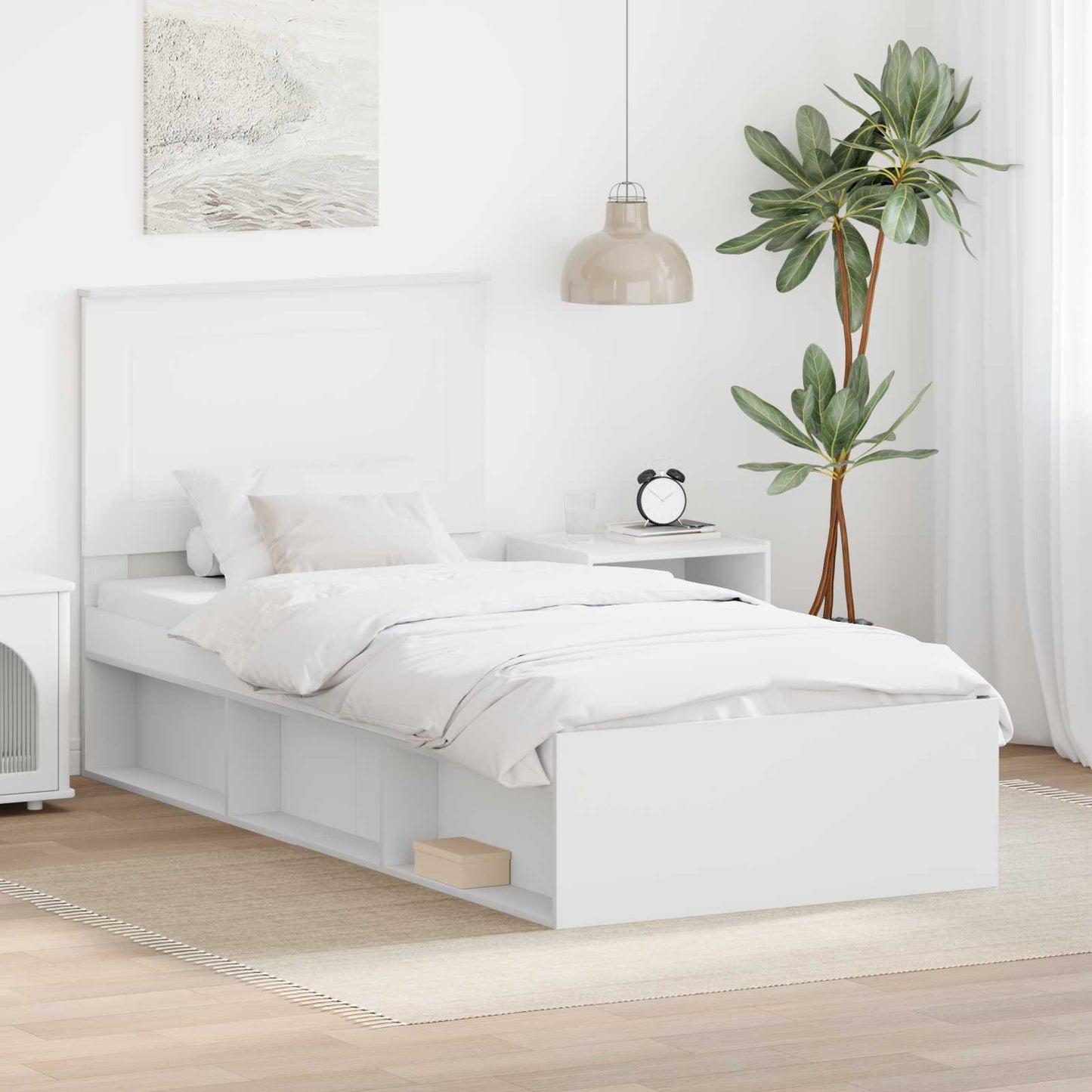 Sengestamme med hodegjerde Hvit 75 x 190 cm Massiv furu