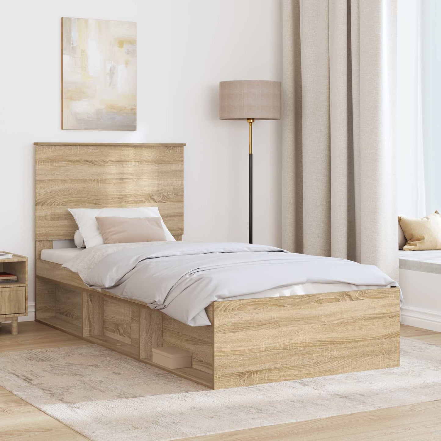 Sengestamme med hodegjerde Sonoma eik 75 x 190 cm Massiv furu