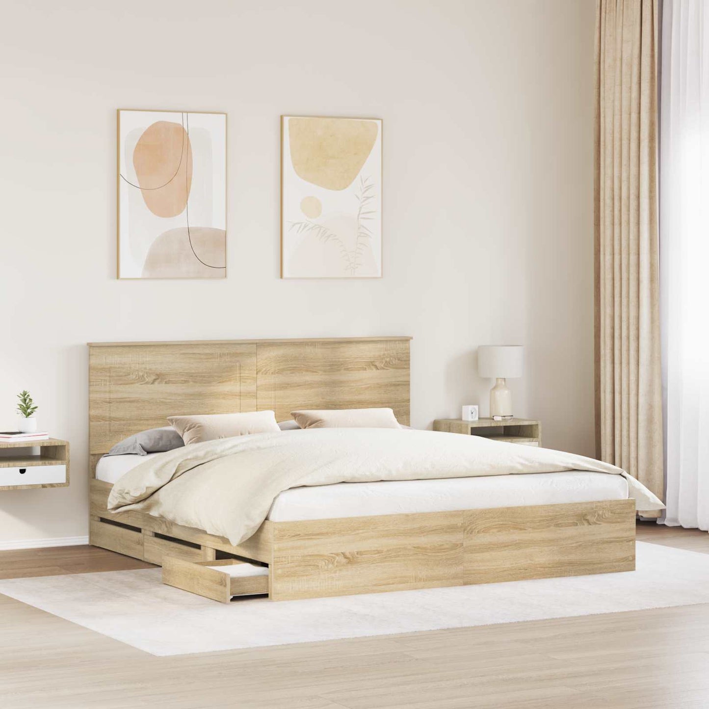 Sengestamme med skuff Sonoma eik 200 x 200 cm Ingeniørtre