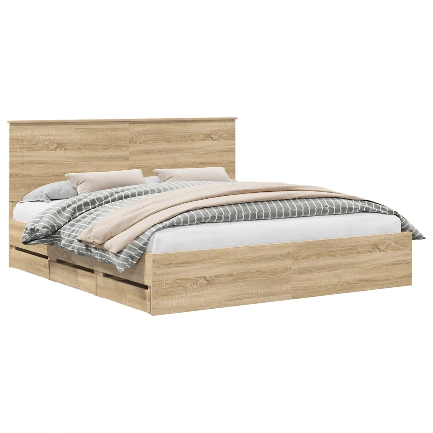 Sengestamme med skuff Sonoma eik 200 x 200 cm Ingeniørtre