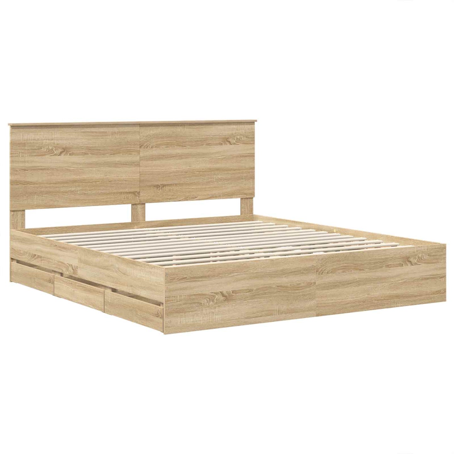 Sengestamme med skuff Sonoma eik 200 x 200 cm Ingeniørtre