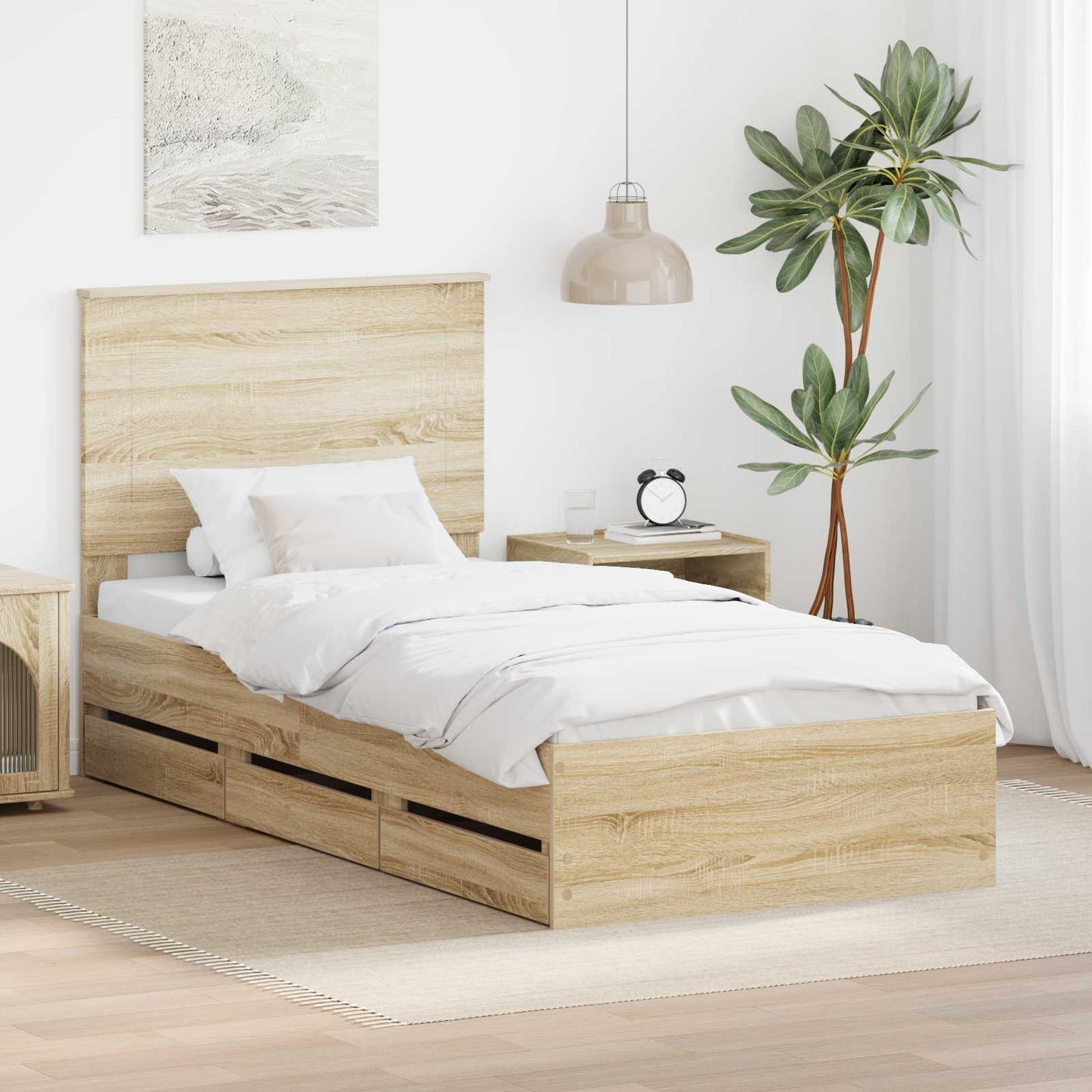 Sengestamme med skuff Sonoma eik 75 x 190 cm Ingeniørtre