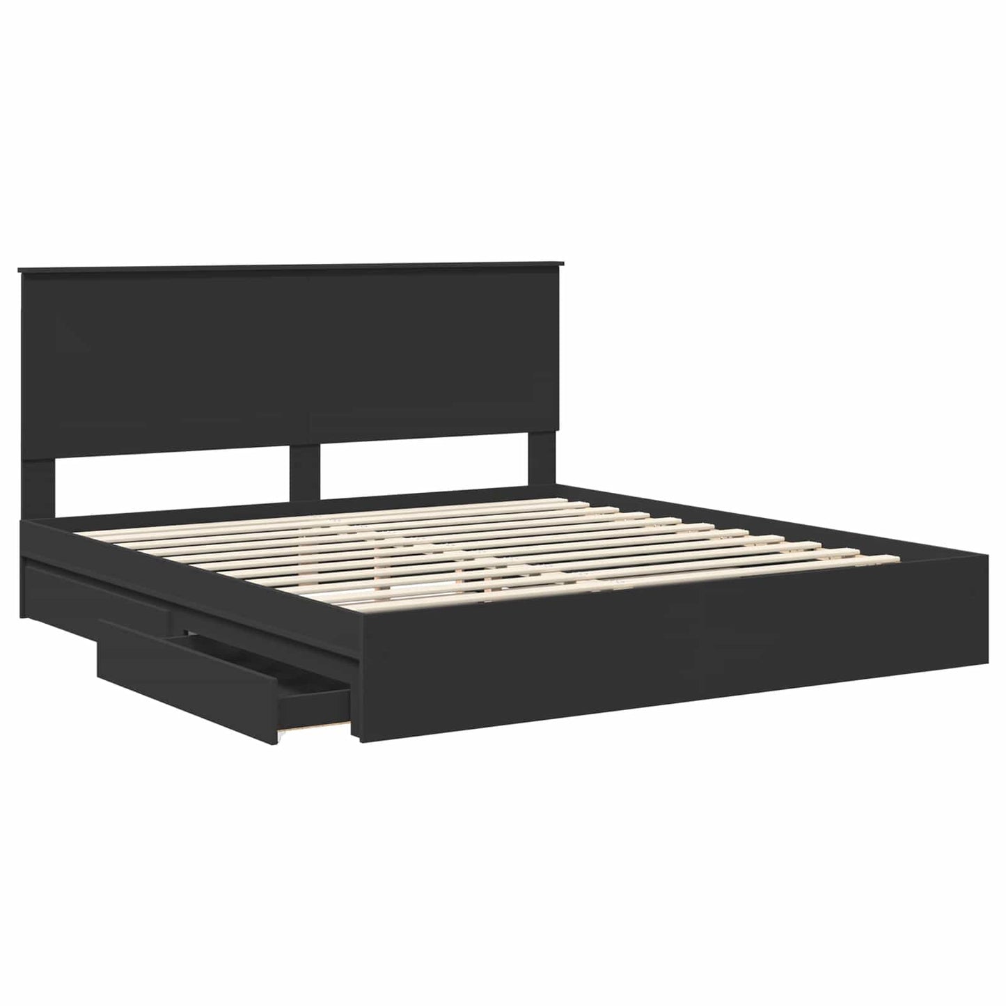 Seng med Oppbevaring Svart 200 x 200 cm Konstruert tre