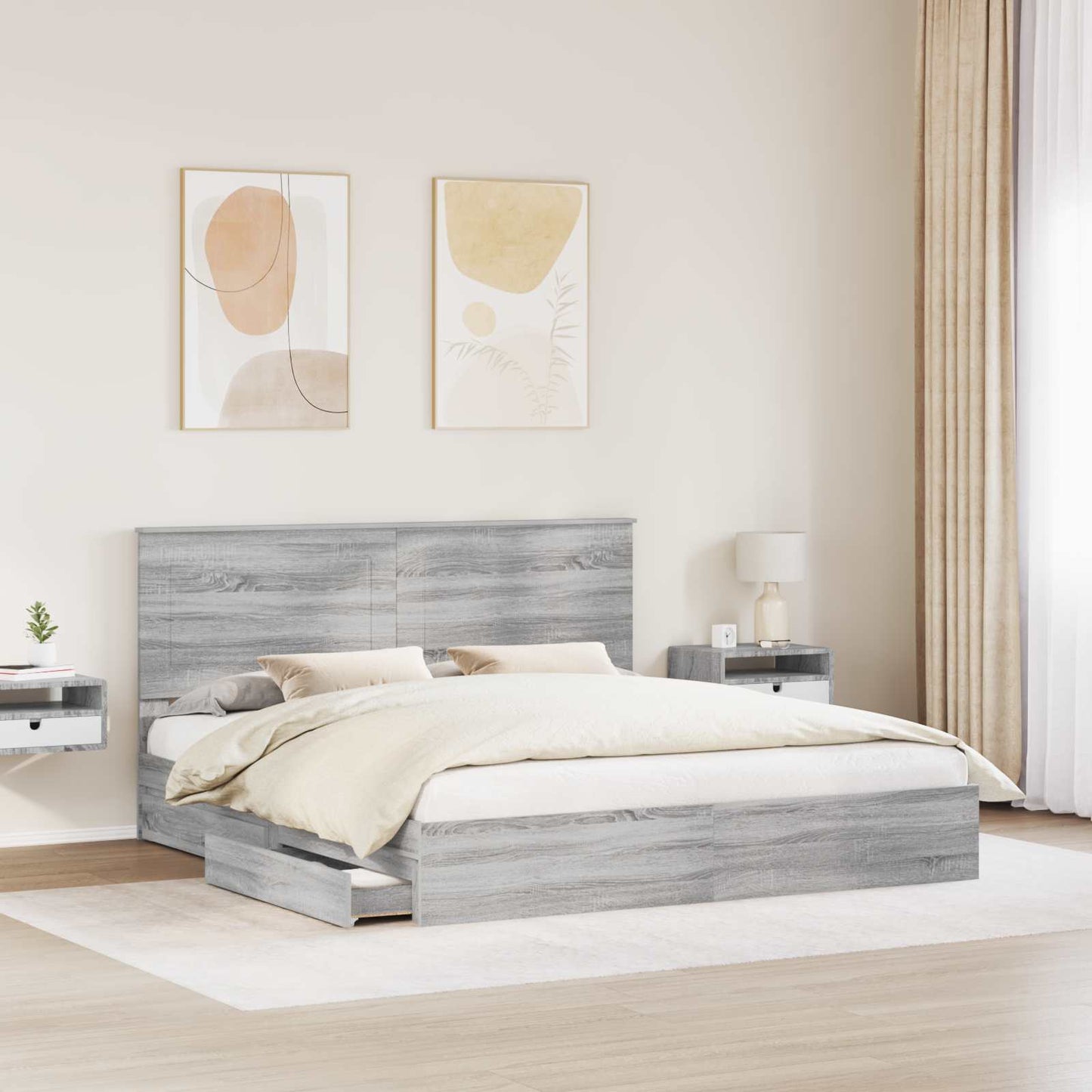 Seng med Oppbevaring Grå Sonoma 200 x 200 cm Konstruert tre