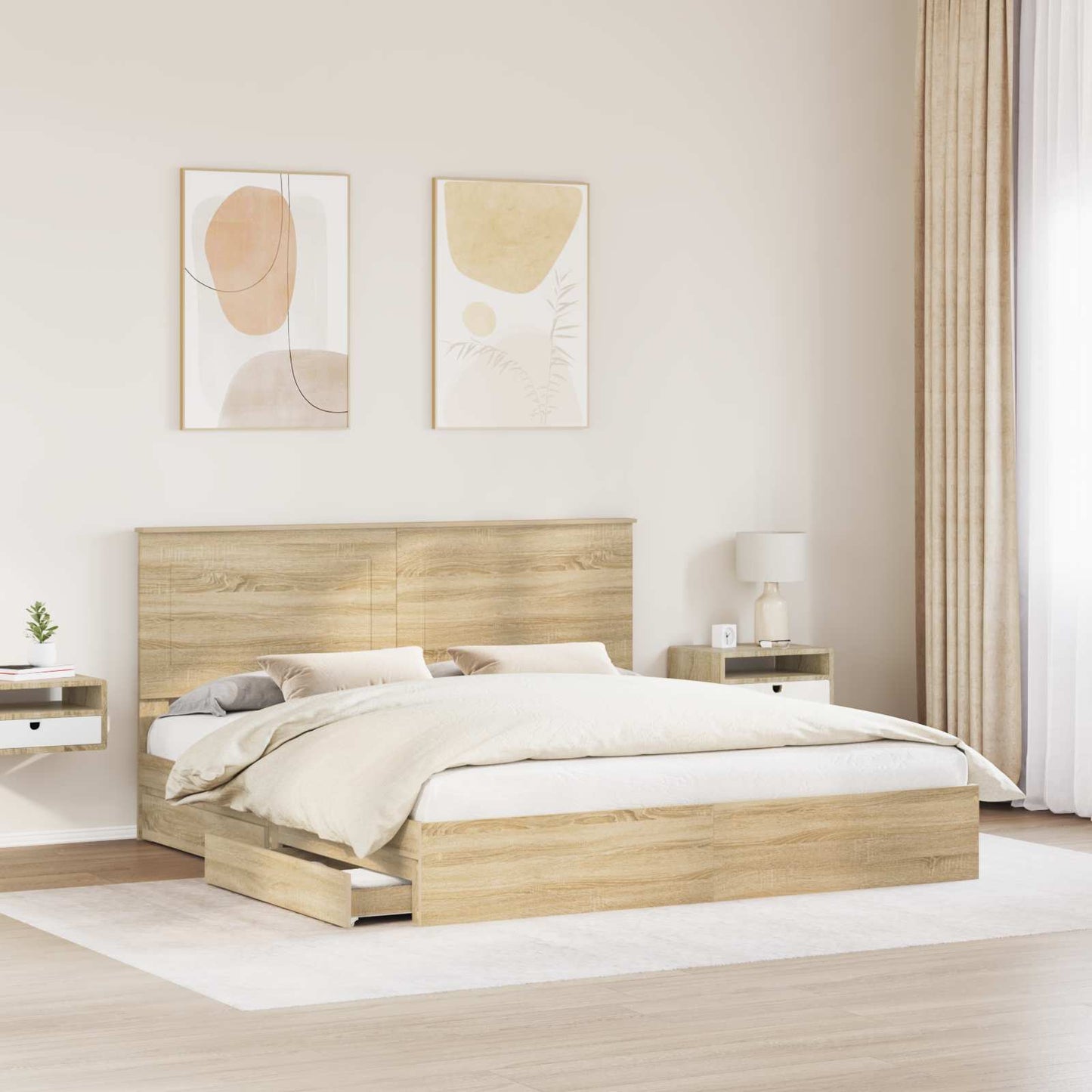 Seng med Oppbevaring Sonoma eik 180 x 200 cm Konstruert tre