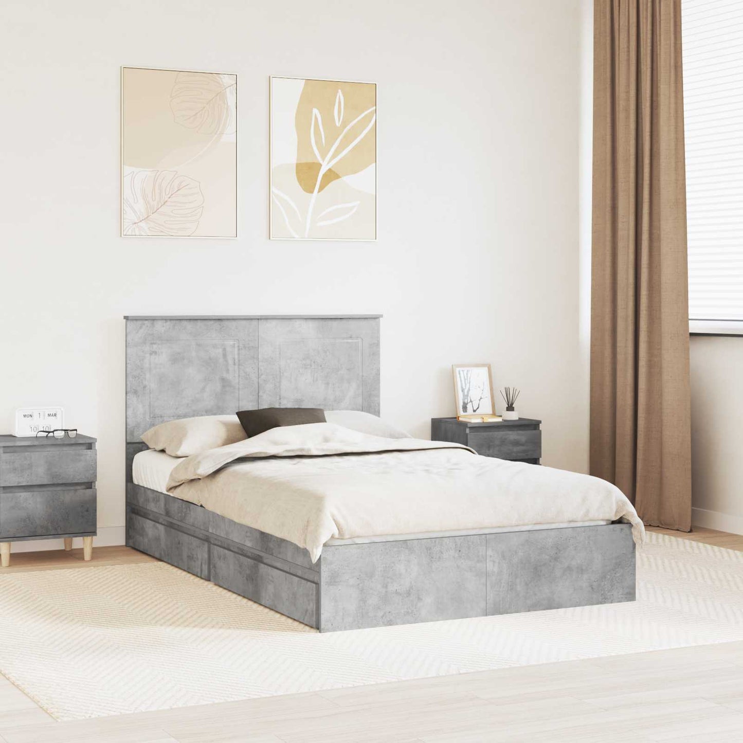 Seng med Oppbevaring Betonggrå 135 x 190 cm Konstruert tre