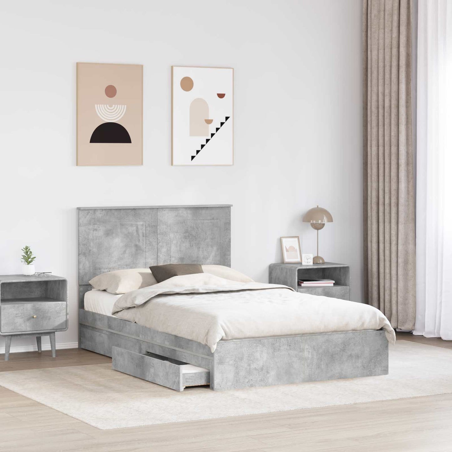 Seng med Oppbevaring Betonggrå 135 x 190 cm Konstruert tre