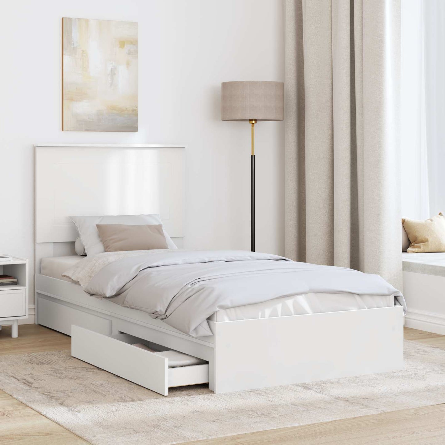 Seng med Oppbevaring med skuff Hvit 90 x 200 cm Konstruert tre