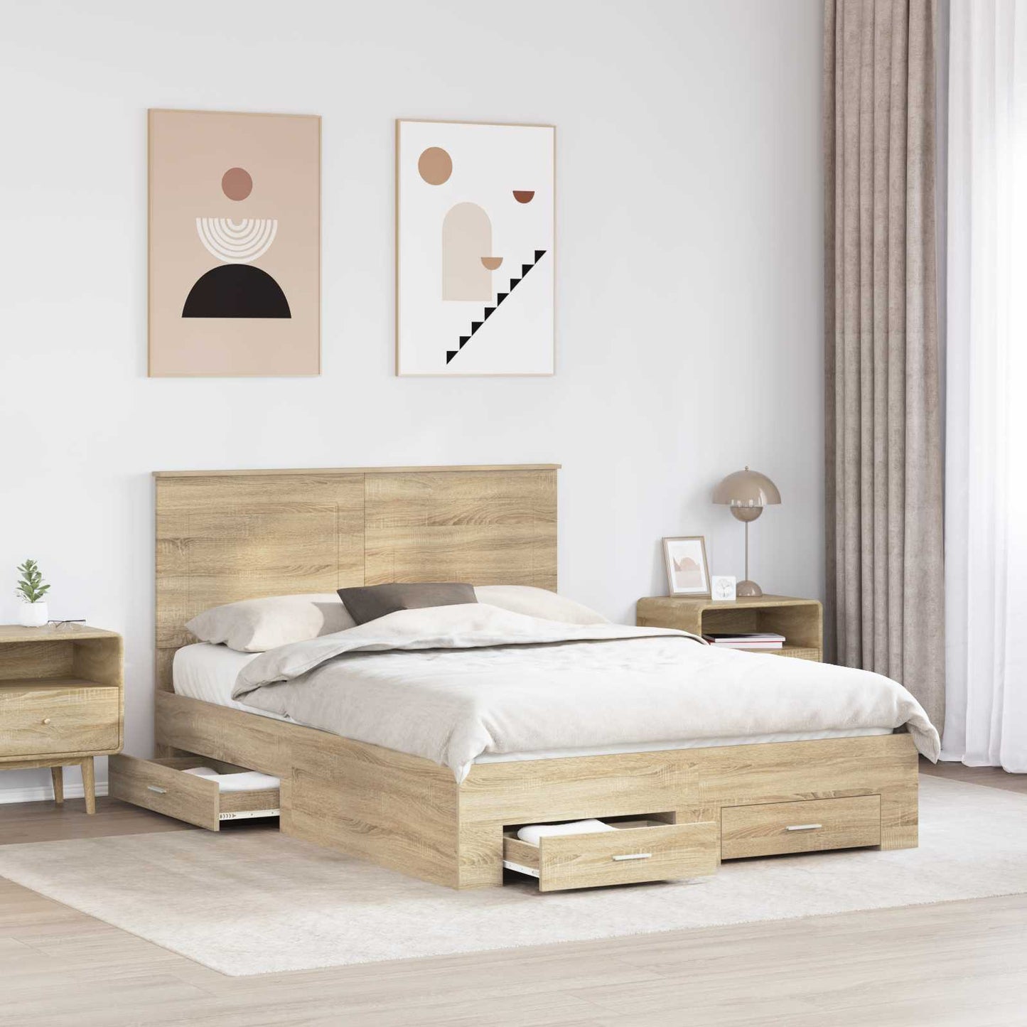 Sengestamme med skuff Sonoma eik 150 x 200 cm Konstruert tre