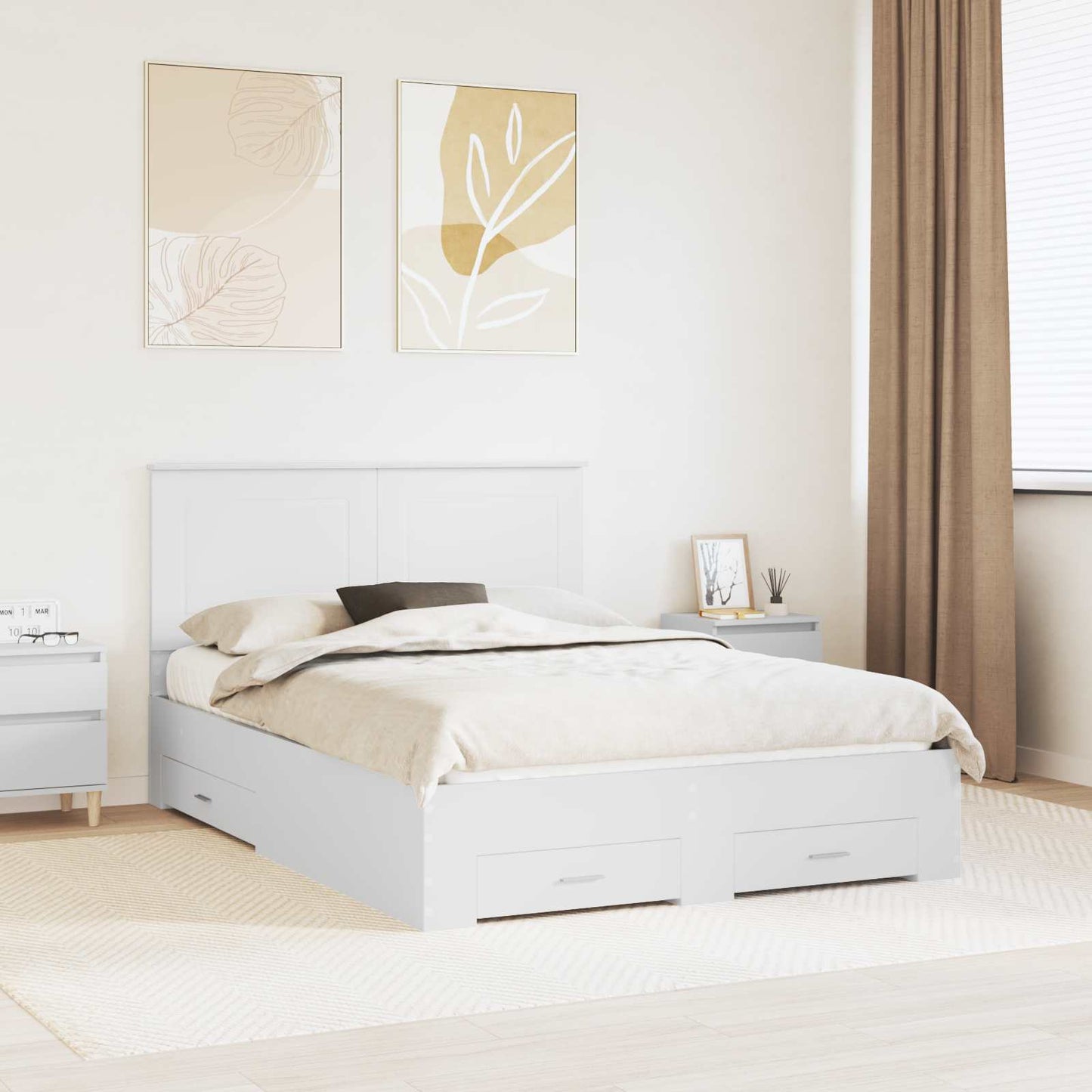 Sengestamme med hodegjerde Hvit 140 x 200 cm Konstruert tre