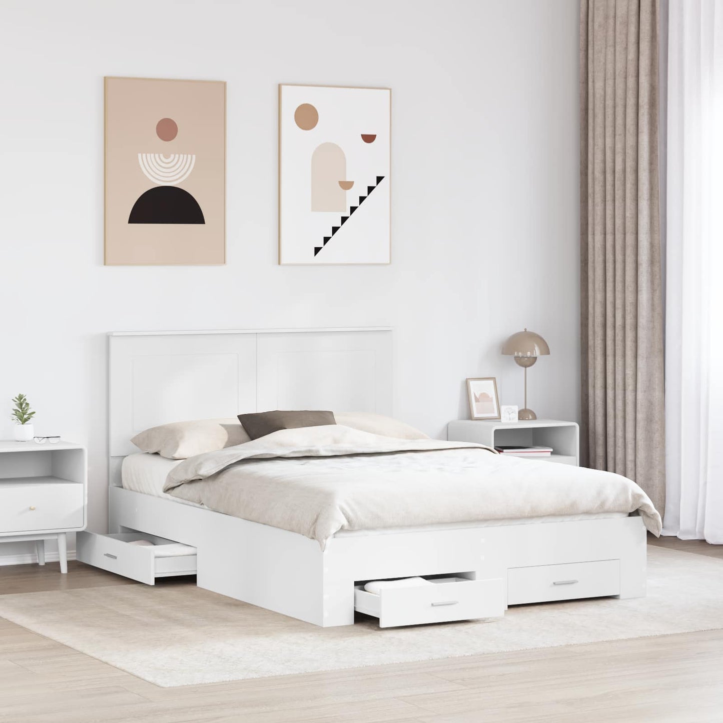 Sengestamme med hodegjerde Hvit 140 x 200 cm Konstruert tre
