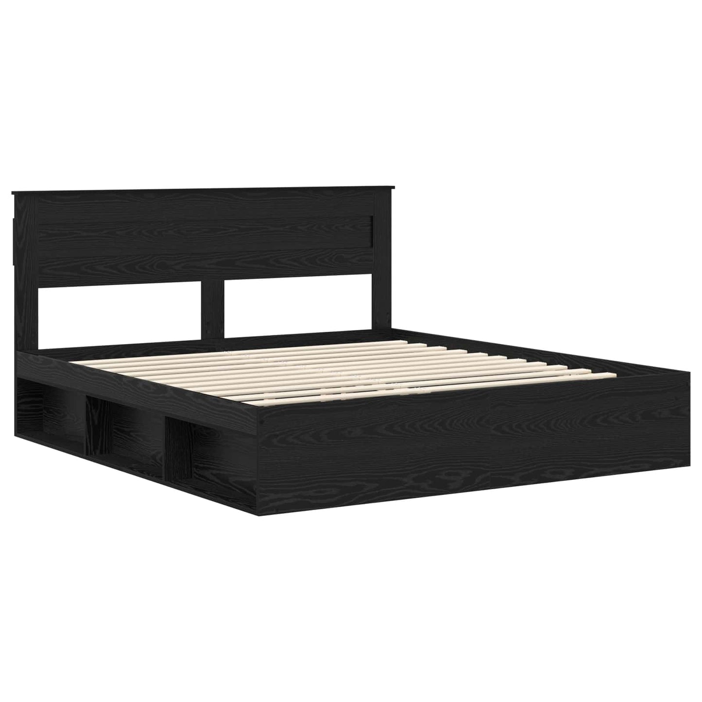 Sengestamme med hodegjerde Svart 200 x 200 cm Massiv furu