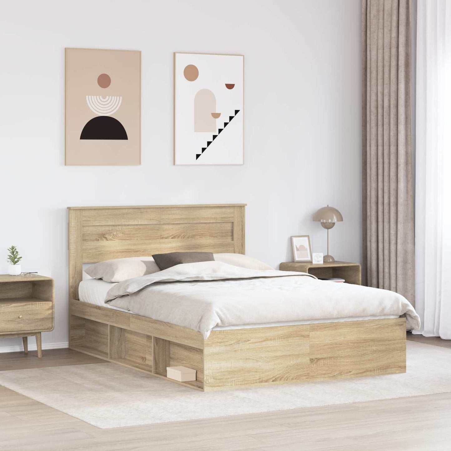 Sengestamme med hodegjerde Sonoma eik 150 x 200 cm Massiv furu